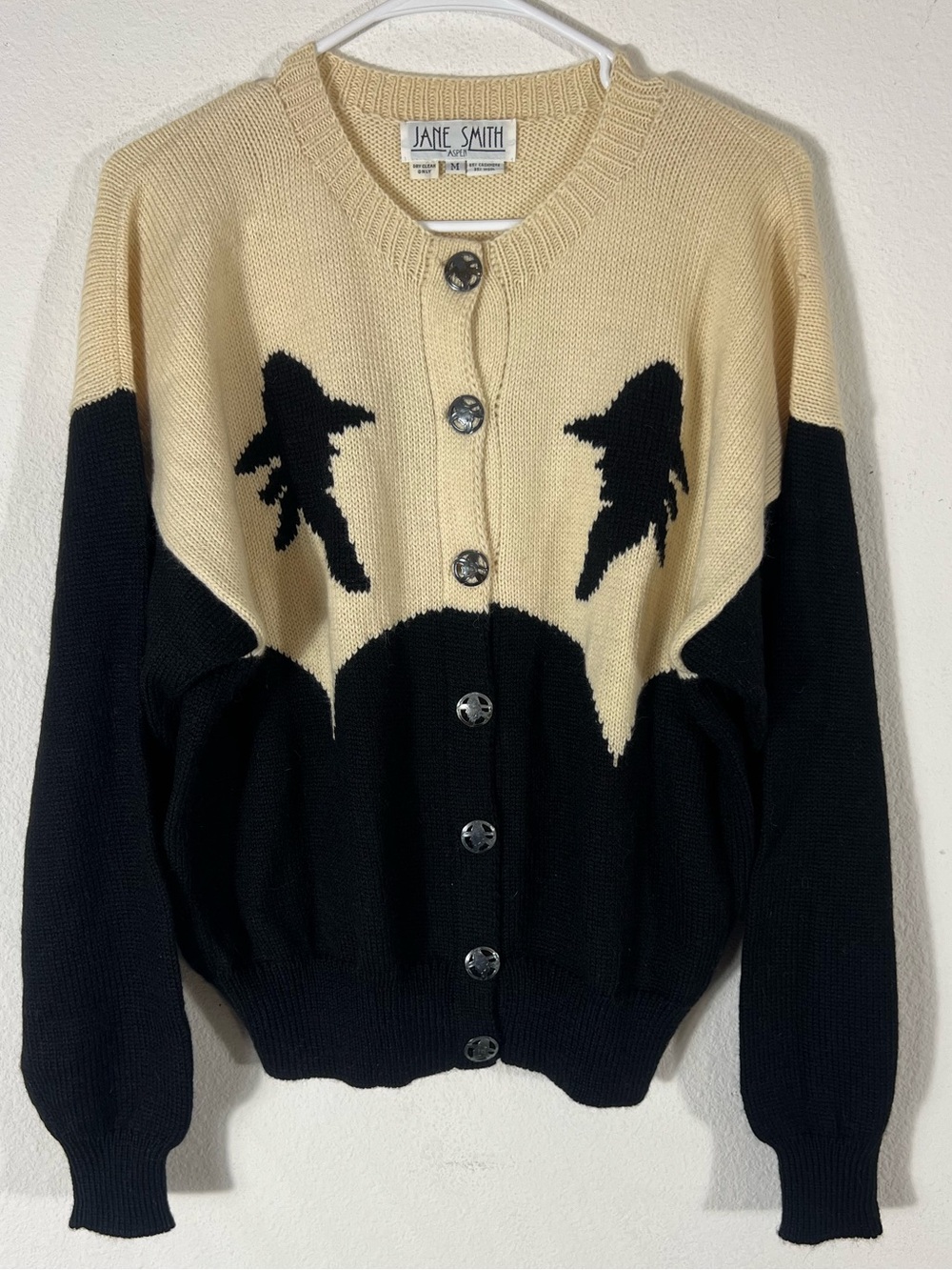 Vintage Jane Smith Aspen Cashmere Blend Cardigan Cowboy Intarsia
